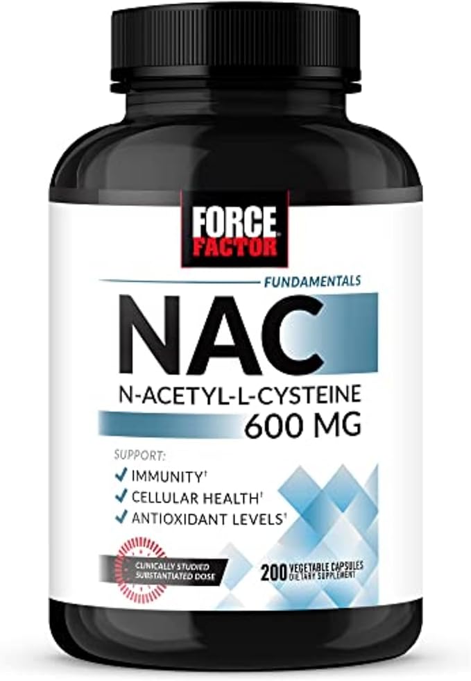 Force Factor NAC 600 mg N-Acetyl Cysteine for Liver Health Immune Support &amp Antioxidant Production Clinically Studied Dose 200 Servings