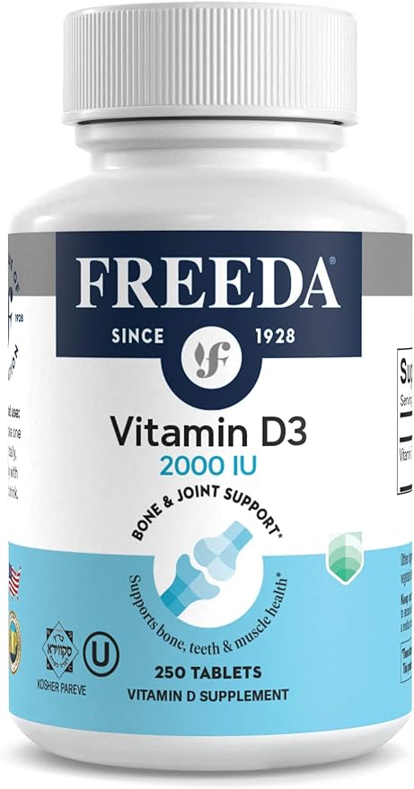 FREEDA Vitamin D3-2000 IU – High-Potency Vitamin D for Bone Strength &amp Immune Support – Easy-to-Swallow Tablets – 250 Tiny Tablets