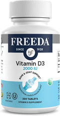 FREEDA Vitamin D3-2000 IU – High-Potency Vitamin D for Bone Strength &amp Immune Support – Easy-to-Swallow Tablets – 250 Tiny Tablets