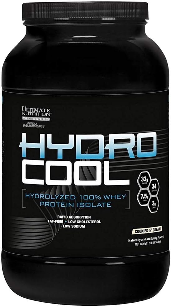 Ultimate Nutrition HydroCool Hydrolyzed Whey Protein Isolate Powder with No Bloating - Fat and Gluten Free Rapid Absorption 33 Grams of Protein Cookies &amp Cream 3 Pounds