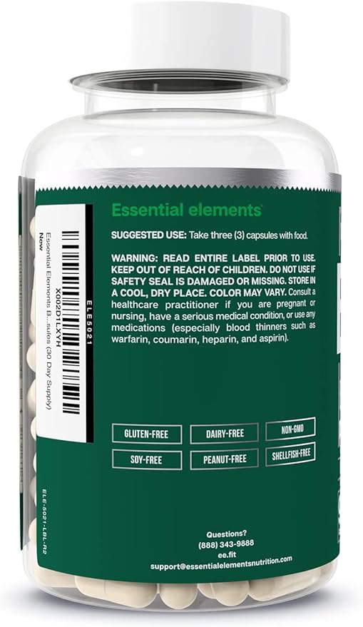 Essential Elements Bone Boost Bone Health Supplement - Bone Support and Calcium Supplement with Vitamin D 3 K2 Cissus Quadrangularis for Bone Strength - 90 Capsules (30 Day Supply)
