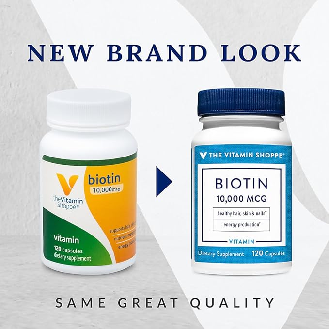 The Vitamin Shoppe Biotin 1000MCG - Hair Growth Skin Health &amp Nail Strength Support High Potency B Vitamin (120 Capsules)