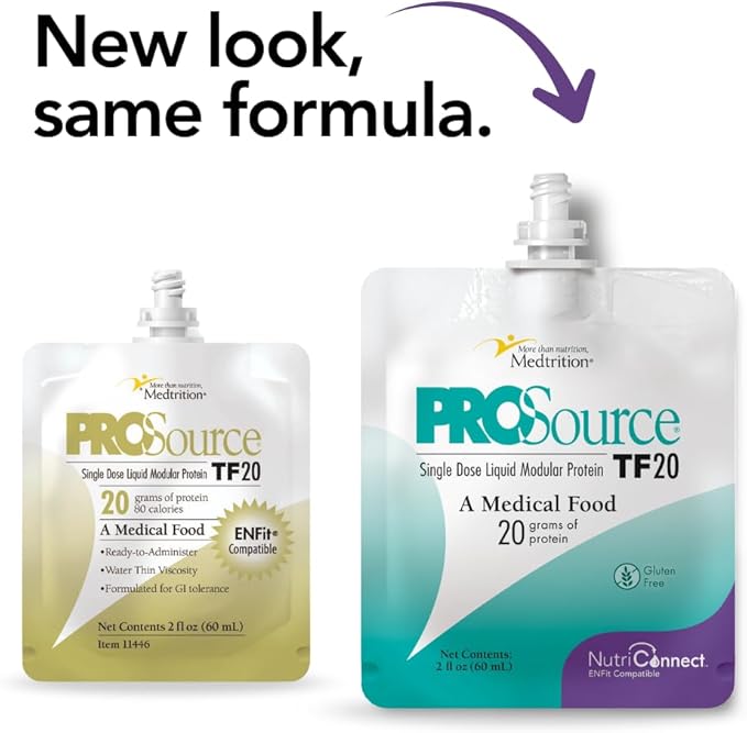Medtrition NutriConnect™ ProSource® TF20 – ENFit® Compatible Modular Protein Supplement for Tube Feeding – 20g Liquid Protein in 60mL Pouch – Supports Aspen Guidelines &amp ICU Nutrition
