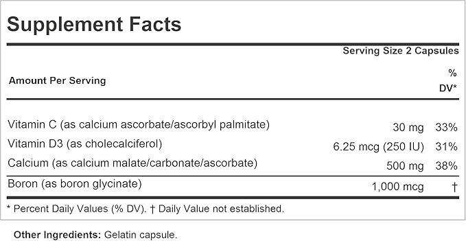 ANDREW LESSMAN Calcium Intensive Care - 180 Capsules - Maintains Healthy Bone and Skeletal Tissues. Vitamin D Boron. Ultra-Fine Highly Absorbable Powder in Easy-to-Swallow Capsule. No Additives.