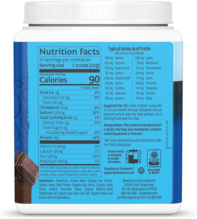 Organic Plant Based Protein Powder | Vegan Organic Protein Powder Chocolate Flavored with BCAA Amino Acids &amp Hemp Seed Pea Blend | Non-GMO Soy Dairy Filler &amp Gluten Free (Chocolate 17 Serving
