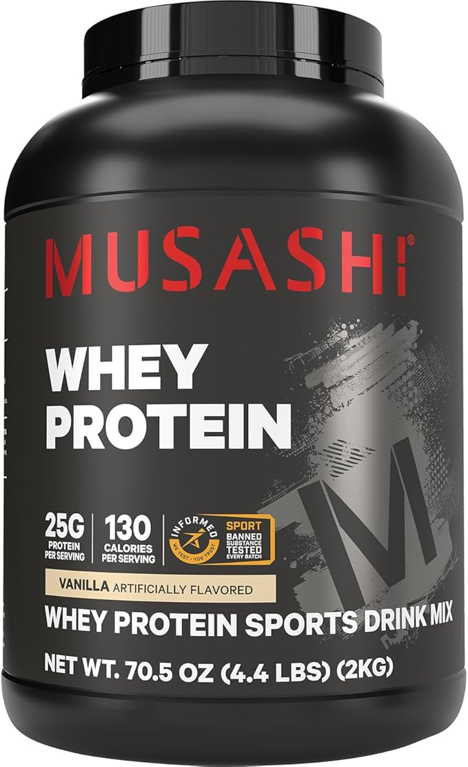 MUSASHI Whey Protein Vanilla Powder 2kg Tub 4.4 Pounds