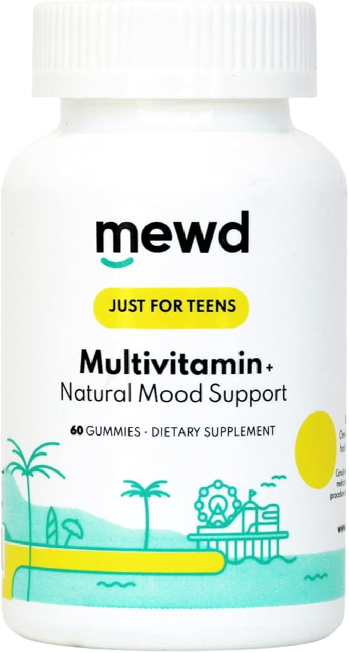 MEWD Teen/Kids Daily Multivitamin Gummy with Natural Mood Enhancer Vegan Immune Booster Iron &amp Zinc Supplement Gluten-Free Focus Vitamin for Brain Health – Made in USA