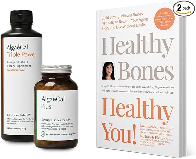 ALGAECAL Bundle - Calcium Supplement with Vitamin D + K2 Mag Boron &amp Omega 3 Fish Oil with EPA &amp DHA and Book by Lara Pizzorno Healthy Bones Healthy You to Increase Bone Health