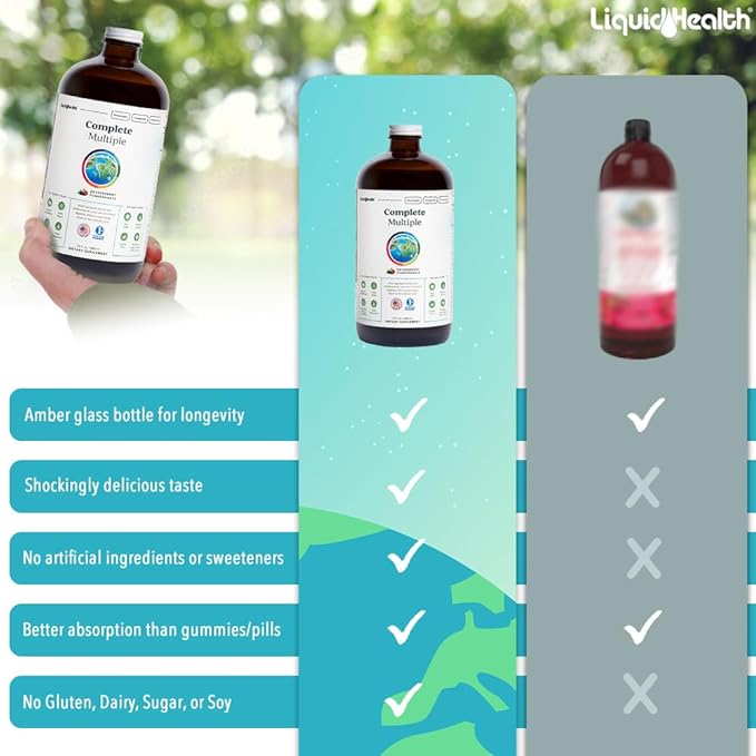 LIQUIDHEALTH Complete Multiple Adult Liquid Multivitamin - Essential Vitamins Minerals &amp Nutrients Immune Support Gut Health Energy Detox - Made in USA Vegan Non-GMO Sugar-Free (2 Pack)