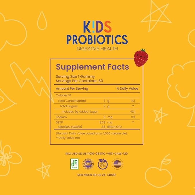 Feel Good Kids Probiotic Gummies – Gut Health &amp Immune Support – with DE111 Probiotic – Organic Strawberry Flavor – 60 Gummies for Children