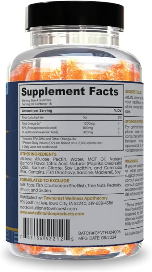 Pure Omega Gummies | Sugar Free EPA and DHA Omega-3 Support | Natural Lemon Flavor | 60 Gummies