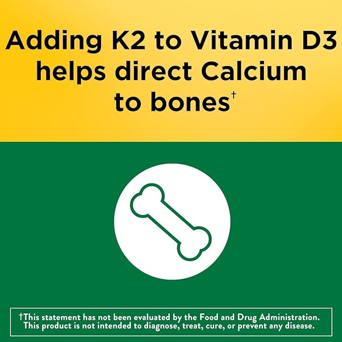 Nature Made Vitamin D3 K2 5000 IU (125 mcg) Vitamin D Dietary Supplement for Bone Teeth Muscle and Immune Health Support 30 Softgels 30 Day Supply - Pack of 2