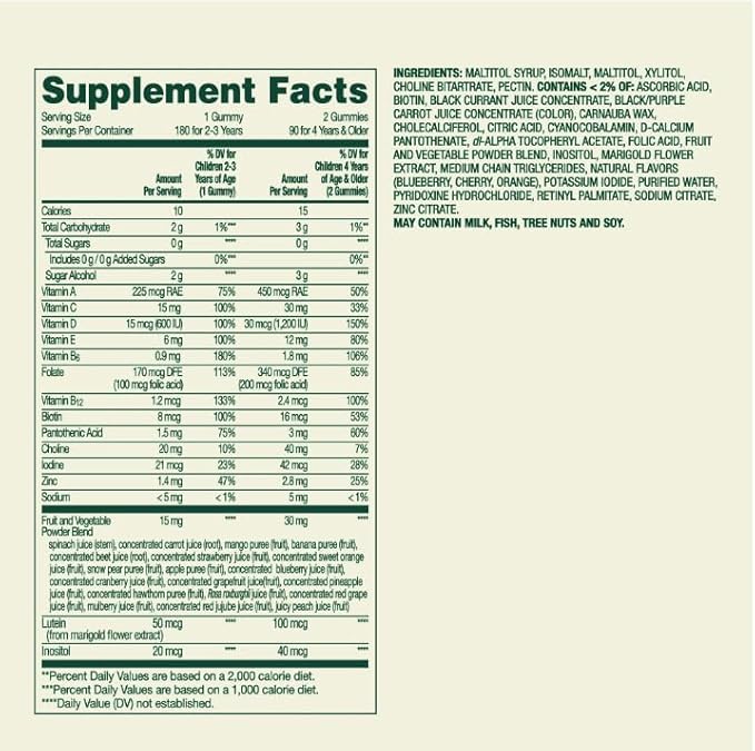 Spring Valley Zero Sugar Kids Multivitamin Gummies with Fruits &amp Vegetables Natural Fruit Flavors 180 Count