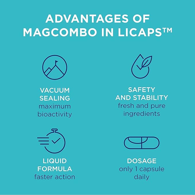 MagCombo - Concentrated Pure Magnesium Special Oil Formula with Maximum Absorption for Leg Cramps Tensed Muscles Sleep enriched with Vitamins В2 В6 В12 and С only 1 Capsule Daily. (Pack of 1)
