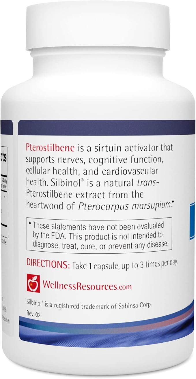 Wellness Resources Pterostilbene - Natural Source Silbinol Trans-Pterostilbene for Healthy Aging (100mg 60 Veggie Capsules) Non-GMO Vegan Soy-Free