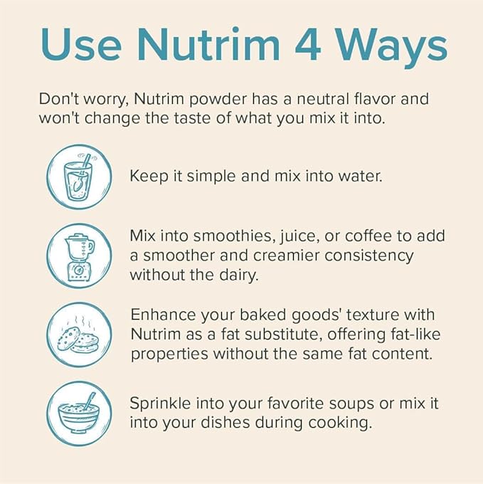 Nutrim Oat Bran Powder with 750mg Beta Glucan per Serving - Easy-Mix Soluble Fiber for Cholesterol Management &amp Immune Support - Heart Healthy Non-GMO &amp Vegan Oatmeal (60 Servings 2 Pack)