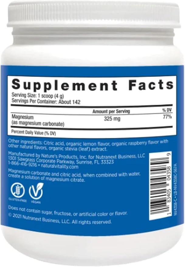 Natural-Vitality Calm Magnesium Citrate Powder Raspberry Lemon Flavor 20 Ouce - Vegan Gluten-Free and Non-GMO