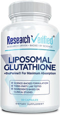 Research Verified® Glutathione - Liposomal Glutathione 500mg with Phospholipid Complex Vitamin C Bioperine® - 60 Vegan Capsules - 1 Bottle