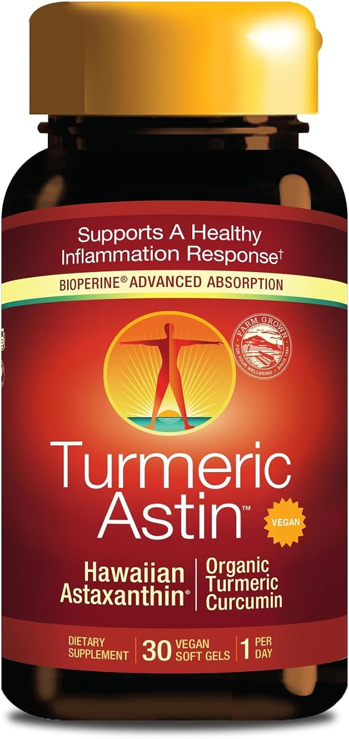 Nutrex Hawaii TurmericAstin – Turmeric &amp Hawaiian Astaxanthin Supplement with BioAstin &amp BioPerine Black Pepper 30 Vegan Softgels