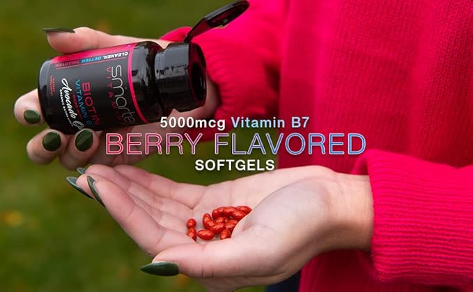 Smarter Biotin 5000mcg in Avocado Oil Vitamin B7 Hair Skin &amp Nail Support Non-GMO 90 Mini Liquid Softgels No Soy