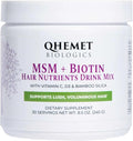 Qhemet Biologics MSM + Biotin Hair Nutrient Drink Mix - Vitamins Powder to Support Lush Volume - Bamboo Silica &amp Vitamins D3 + B12 for Hair Health - Jumpstart Your Hair Growth Journey (8.5 oz)