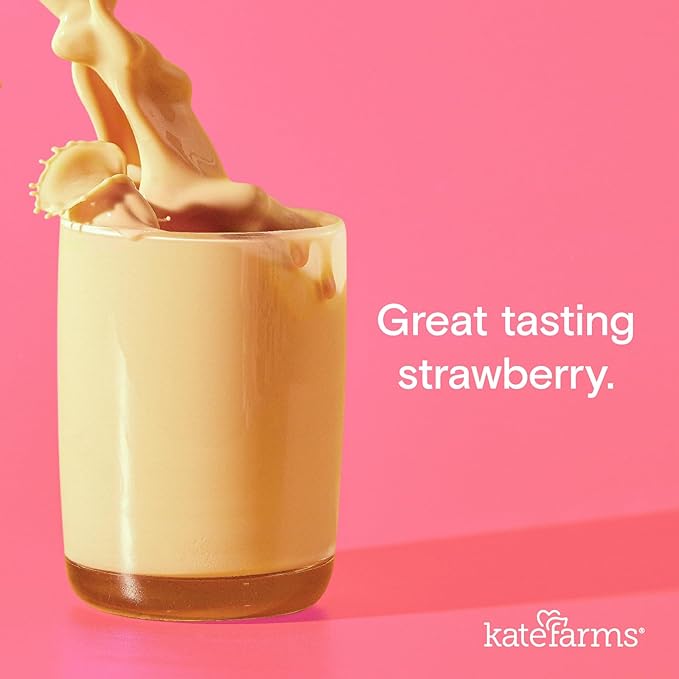 KATE FARMS Organic 1.4 High Calorie Nutrition Shake Strawberry 20g Protein 27 Vitamins and Minerals Meal Replacement 11 oz (12 Pack)