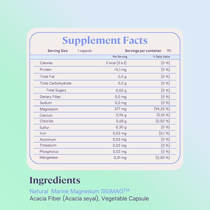 Marine Magnesium - High Bioavailability Magnesium Supplement - Supports Muscle Function - No Additives &amp Gluten Free - Simag Certified - 90 Capsules 3-Month Supply