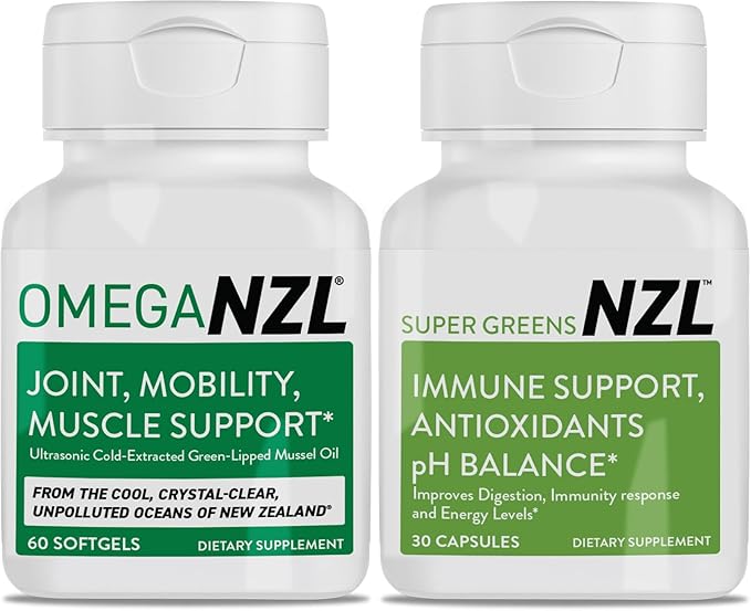 Omega-3 Natural Joint Relief Supplement Natural Muscle Support Green-Lipped Mussel Oil Joint Support No Fishy Aftertaste 60 Softgels Plus one Bottle of Super Greens 30 Capsules