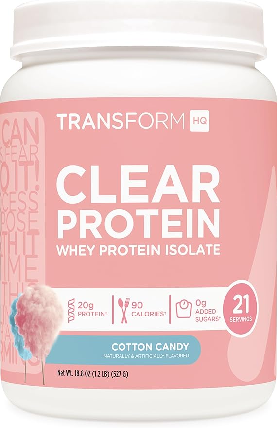 TransformHQ Clear Protein Powder (Cotton Candy) 21 Servings - Whey Protein Isolate 20g of Protein 90 Calories 0g Added Sugars