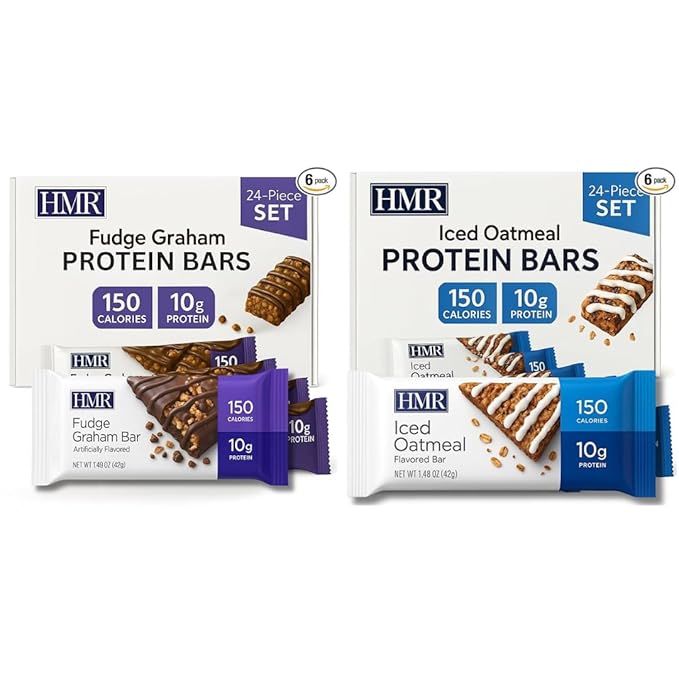 HMR Fudge Graham &amp Iced Oatmeal Protein Bars - Nutritious Low-Calorie Snacks with 10g Protein Each Perfect for Weight Maintenance and Healthy Dessert Options 24 Count Packs