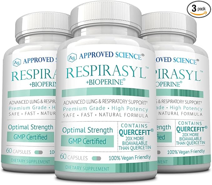 Approved Science® Respirasyl - Lung and Respiratory Support - with Quercefit Vitamins ACD BioPerine - 3 Month Supply - Made in the USA