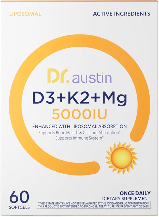 Dr. Austin Liposomal Vitamin D3 5000IU with K2 &amp Magnesium | Nano Targeted Delivery for High Absorption | Prenatal &amp Daily Immune Support | 60 Softgels (1)