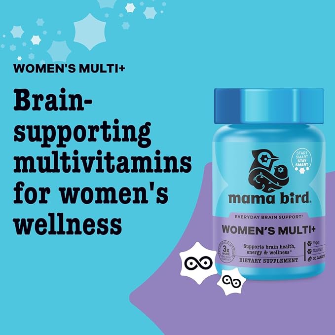 Best Nest Wellness - Mama Bird - Women's Multi Plus - Brain &amp Body Health Support Supplement - Gentle Iron Supplement for Energy Support - Methylated Vitamins - 30 Capsules
