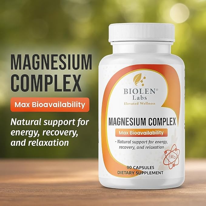 Magnesium Complex Max Bioavailability Formula for Energy Recovery Relaxation 60 Vegan Capsules Non-GMO Gluten-Free