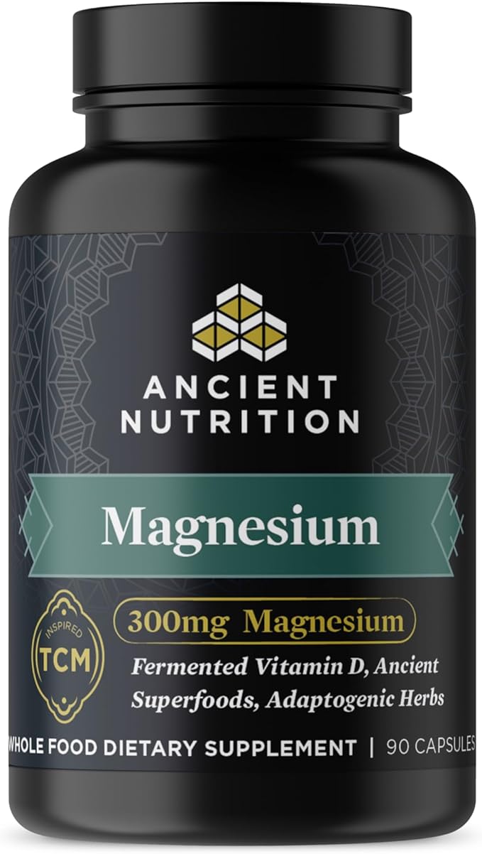 Magnesium Supplement by Ancient Nutrition Magnesium 300mg with Vitamin D for Immune Support Adaptogenic Herbs Enzyme Activated Paleo &amp Keto Friendly 90 Capsules