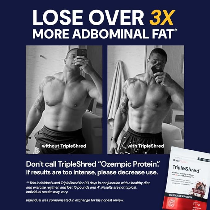 Novex Biotech TripleShred Protein Powder – Lean Muscle &amp Metabolism Support with Thermogenic Blend Caffeine Green Tea &amp Coffee Bean – Weight Management Formula Chocolate Fudge 20 Servings