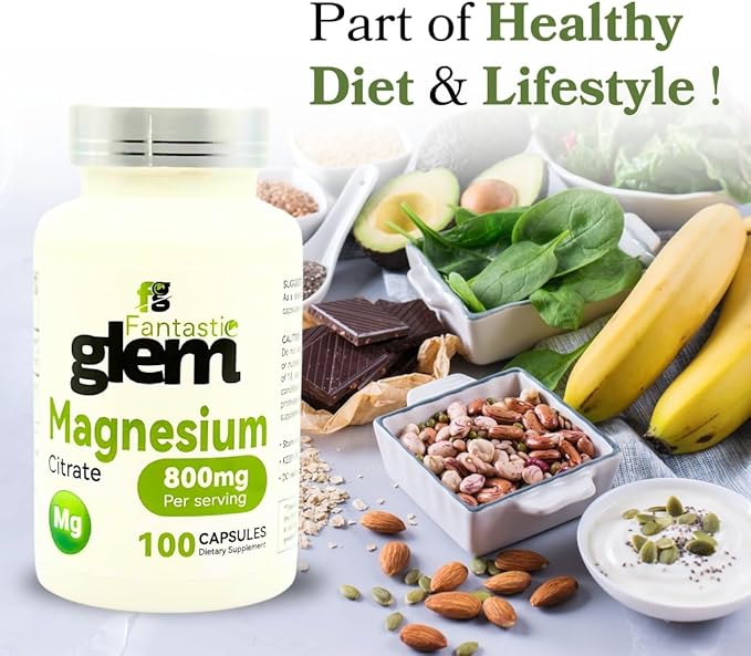 Magnesium Citrate Capsules- Dietary Supplement to Support Bone Health Muscle Function and Relaxation High Absorption Magnesium Supplement - GMO Soy and Gluten Free- 100 Count 800mg