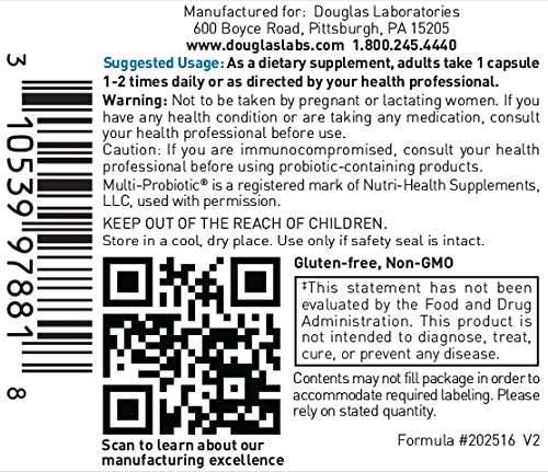 Douglas Laboratories Multi-Probiotic 15 Billion | Multi-Strain Shelf Stable Probiotic with Prebiotic FOS | 60 Vegetarian Acid-Resistant Capsules