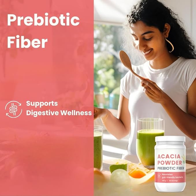 Acacia Fiber Powder - Prebiotic Fiber Supplement for Digestive Health &amp Gut Wellness - Vegan Gluten-Free Non-GMO - Supports Regularity Easy to Digest Dissolves Instantly (250g)