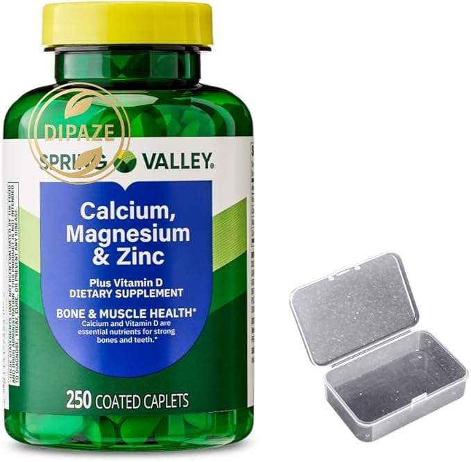 Calcium Magnesium Zinc with Vitamin D3 | Calcium Supplement | Calcium 1000mg Magnesium 400mg Zinc 15mg Vitamin D3 600IU | Calcium Magnesium Supplement | 250 Coated caplets + Dipaze Gift (Container)