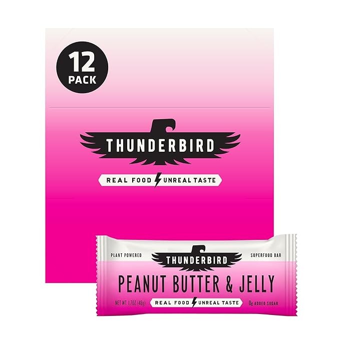 Thunderbird Bars Energy Snack Gluten-Free with Protein Healthy Real Food Vegan Non-GMO No Added Sugar (12 Count 1.7 oz. Bars) (Peaut Butter Jelly)