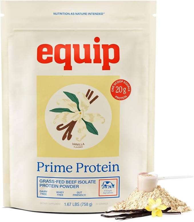 Equip Foods Prime Protein Powder | Clean Grass Fed Beef Protein Powder | Carnivore Protein Isolate | Paleo Keto Friendly | Gluten &amp Dairy Free | Helps Build &amp Repair Tissue | 30 Servings Va