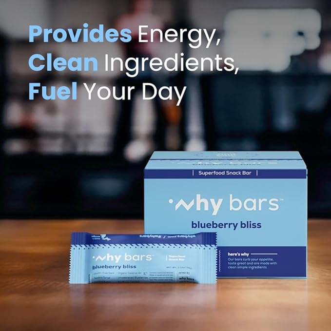 Why Bars Superfood Protein Bars 2.04 Ounce Bars - Protein Bar Superfood Gluten Free Non GMO Organic Vegan Simple Ingredients (Blueberry)