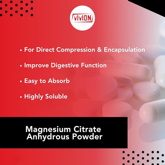 Magnesium Citrate Anhydrous Powder USP Grade - 1 kg (2.2 lb) - Fine Mesh Water Soluble Supplement for Capsule &amp Tablet Formulations