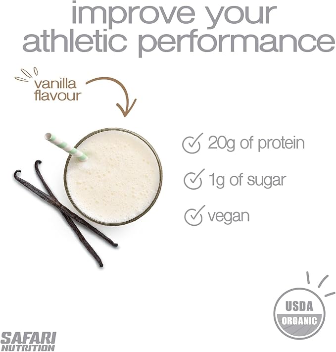 Safari Nu 100% Vegan Premium Protein Powder Creamy Vanilla - 20G of Protein - Certified Organic Protein Blend - Natural Ingredients (2 Pounds Vanilla Vegan)