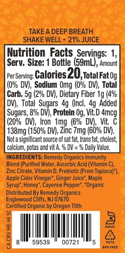 Remedy Organics Immunity Plus Shot Digest 12-Pack | Boost Energy Brain Function Detoxification and Metabolism | Certified-Organic Ingredients