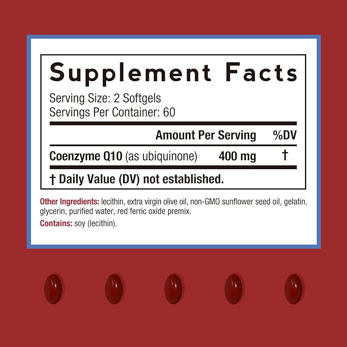 Doctor's Recipes CoQ10 400 mg High Potency Stable Form Ubiquinone Superior Absorption with Extra Virgin Olive Oil Antioxidant for Heart &amp Energy Naturally Fermented Gluten-Free 120 Softgels