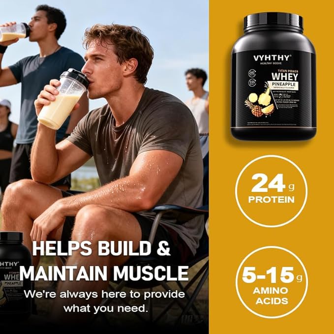 Pineapple Flavored Whey Protein Powder24g Protein per Serving Fast-Absorbing Concentrated whey Protein Low Sugar Gluten-Free Natural Flavor 3.5lbs(56oz)