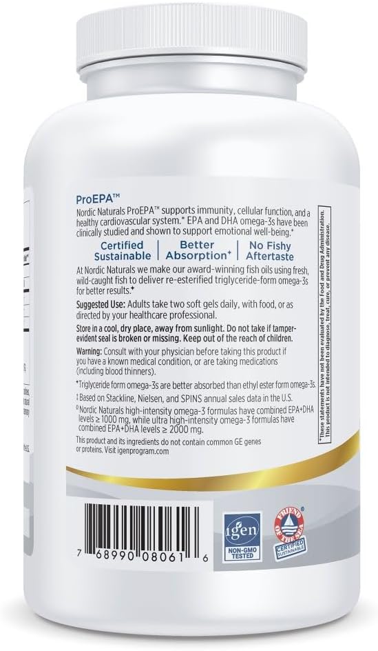 Nordic Naturals ProEPA Lemon - 180 Soft Gels - 1210 mg Omega-3 - High-Intensity EPA Formula for Healthy Mood Heart Health &amp Cellular Function - Non-GMO - 90 Servings