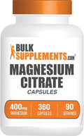 BulkSupplements.com Magnesium Citrate Capsules - Magnesium Supplement Magnesium Citrate 400mg - Gluten Free 4 Capsules per Serving 360 Count (Pack of 1)